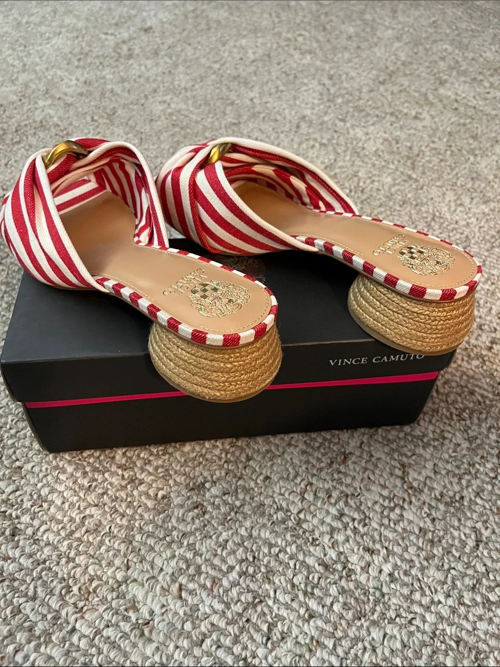 Vince Camuto Red & White Striped Slide Sandals
